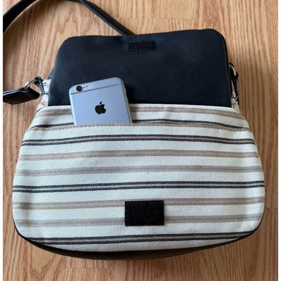 Alfred Dunner Shoulder Bag Beige Brown Striped Organizer Style Purse Pockets - Picture 5 of 11